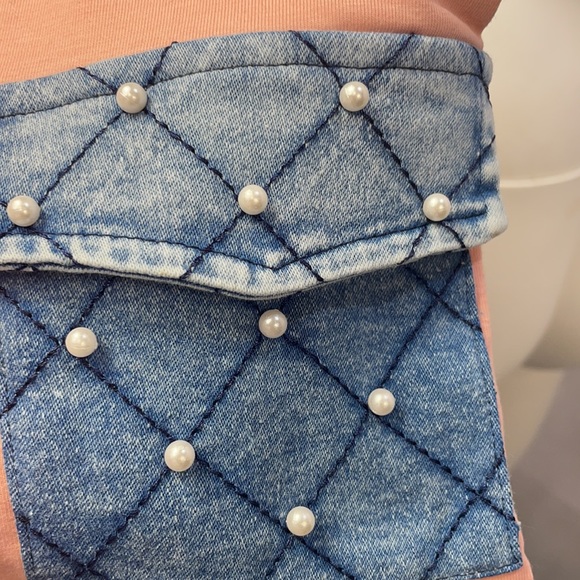 Bedazzled Salmon Pearl Jean Pocket Blouse - Picture 3 of 8